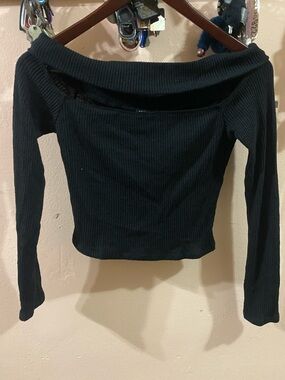 Fashion Nova Black Off-Shoulder Ribbed Crop Top